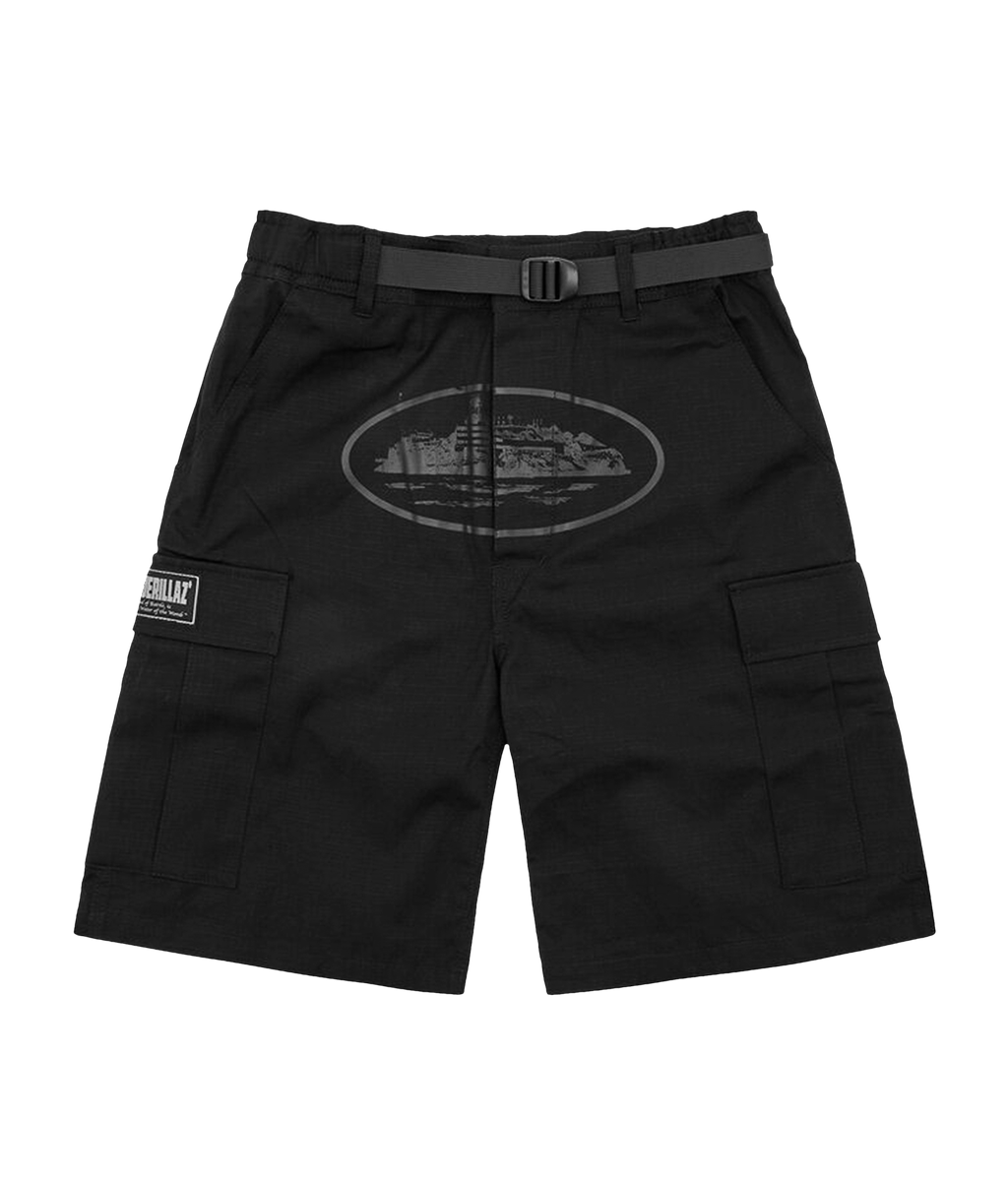 Corteiz Alcatraz Cargo Shorts Triple Black – GetHype